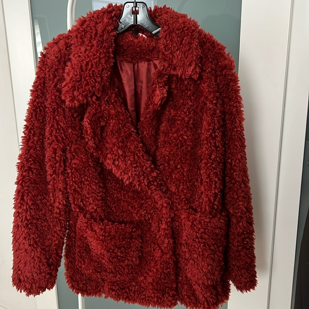 Marion Red Fluffy Coat Excellent Condition
